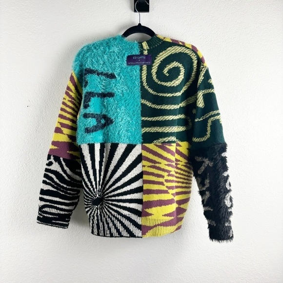 Stella McCartney x Ed Curtis Fuzzy Mixed Print Color Block Crew Neck Sweater XS - Picture 3 of 7